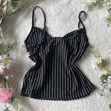 Fashionkova valentine's day aesthetic Stripe pattern bow decoration suspenders emo girls casual Y2K crop tops chic street hip hop retro harajuku lace trim women's top