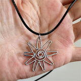Fashionkova Vintage Harajuku Flower Spiral Vortex Pendant Hand-woven Leather Rope Necklace For Women Unisex Boho Y2K Jewelry Accessories