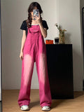 Fashionkova  Party Outfit  Women's Gradient Rose Red Design Rompers Girl Suspender Jumpsuits Pants Casual Female Streetwear Overalls Straight Trousers