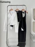 Fashionkova Valentine's Day Aesthetic Y2K 3-piece Set Women Crop Coat Blazer White Shirt Halter Sleeveless Bodycon Midi Dress Autumn New Female Korean Chic Outfits