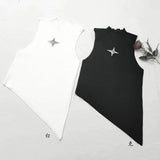 Fashionkova Y2K Crop Knit Top e-girl Women Sleeveless Asymmetrical Hem High Neck Stretchy Fitted Sweater Vest Summer 90s Outfit Spring Style 2025