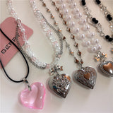 Fashionkova Y2K Heart Locket Pendant Openable Female Silver Color Stainless Steel Photo Necklace For Women Frame Charm Aesthetic EMO Jewelry
