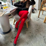 Fashionkova  Nye Outfit Trendix New Red Stockings Women Bodycon Super Elastic See Through Lace Pantyhose Autumn Sexy Slim Elegant Burgundy Tights Winter