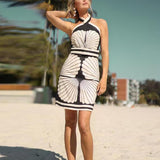 Fashionkova Vintage Shell Print Women's Beach Dress Strapless Irregular Front Split Midi Dresses 2025 Summer Vacation Halter Mini Vestidos ootd