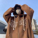 Fashionkova Christmas Gift outfit  Autumn Men's Letter Foam Print Zip up Hoodies Y2K Goth Streetwear Loose Sweatshirts Female Hip Hop Oversized Hoodie Tracksuit