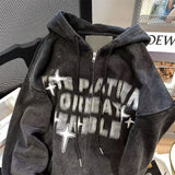 Fashionkova Cosmos Star Letter Print Zip Up Hoodie