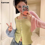 Fashionkova Korean Fashion Patchwork Cardigans Hollow Out Lazy Style Full Sleeve Knit Sweater Y2k Aesthetics Chic Designer Clothes Spring Style 2025