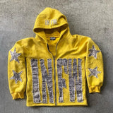 Fashionkova Christmas Gift outfit  Y2k Oversized Street Fashion Brand Loose Hoodie Versatile Casual Retro Jacket Star Letter Embroidered Zipper Sweatshirt Women