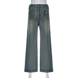 Fashionkova party look inspos Vintage Washed Loose Fit Jeans Casual Denim Pants For Women Streetwear Pockets Straight Trousers Summer Bottom Clothing