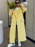 Fashionkova Party Outfit Casual Lapel Woolen Long Coats Women Loose Single Button Yellow Maxi Coat Female Autumn Winter Elegant Chic Street Outwear