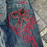 Fashionkova Gothic punk cross graphic print design casual denim short for men 2024 new fashion comfortable versatile casual jorts shorts y2k