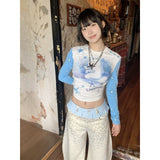 Fashionkova Party Outfit Subculture Y2k Starfish Print Tees Round Neck Spicy Girl Slimming Long Sleeve T-shirts Female 2000s Slimming Tops for Woman