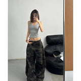 Fashionkova party outfit  2024 Autumn Womens Jeans High Waist Baggy Casual Vintage Y2K Camouflage Straight Pants Street American Wide Leg Denim Trouser