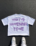 Fashionkova Harajuku trend cartoon letter print short sleeve men Y2k pure cotton white top Punk fashion brand couple oversized T-shirt