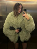 Fashionkova Elegant Solid Color Thick Faux Fur Coats Women Round Neck Long Sleeve Short Warm Jacket 2024 Winter New High Street Lady Outwear ootd