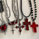 Fashionkova Gothic Red Heart Thorns Cross Chains Necklace For Women Men Hip-Hop Personality Trendy Charm Grunge Punk Jewelry Y2k Accessories