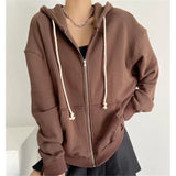 Fashionkova Simple Baggy Zip Up Hoodie