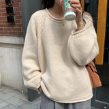 Fashionkova party look inspos Autumn Winter New Fashion Round Neck Long Sleeve Solid Sweaters Women's Clothing Korean All-match Sweet Simplicity Knitting Tops