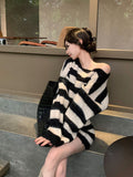 Fashionkova  party look inspos Striped Knitted Suits Women Casual 2 Piece Dress Set Female Y2k Clothing Korean Fashion Sweater Dress Office Lady 2025 Autumn