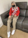 Fashionkova party look inspos Thick Grunge Clothes 2023 New Autumn Winter Red Hoodies Print Couple Sweatshirt Jacket Style Casual Y2k zip Up Hoodie худи