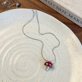 Fashionkova New Trendy Y2K Cute Drip Glaze Mushroom Pendant Snake Chain Necklace For Women Kpop Hip Hop Jewelry Accessories High Wholesale