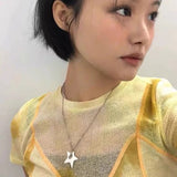 Fashionkova Y2K Stainless Steel Irregular Hollow Star Pendant Necklace for Women Men Unisex Punk Hip Hop 2024 Trending Neck Chain Jewelry