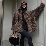 Fashionkova party look inspos Elegant Thicken Fur Coat For Women Fashion Warm Stand Up Collar Coats Casual Solid 2023 Winter Long Sleeves Ladies Faux Fur Coat