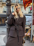 Fashionkova  Nye Outfit Fashion Deep Wine Red Lapel Pocket Suit Jacket Women Chic Full Sleeve Button Loose Coat 2025 Spring Lady High Street Outwear