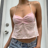 Fashionkova Xingqing y2k Halter Top 2000s Aesthetic Fairycore Grunge Clothes Women Floral Sleeveless Backless Tanks Sweet Vest Streetwear Fairycore Outfit Idea