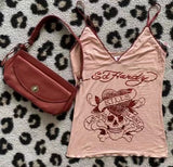 Fashionkova valentine's day aesthetic Y2k Summer Goth Pink Women Clothes Vintage 90s Streetwewar Sling Skull Sexy Backless Slim Camis Kawaii Girl Punk Femme Tank Top