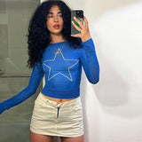 Fashionkova party look inspos Aesthetic Women Graphic Print T Shirt Women Long Sleeve Crop Tops Slim Skinny Trashy Grunge Streetwear Casual Y2K Clothes