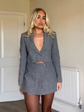 Fashionkova  Nye Outfit TRAF 2024 Autumn Office Ladies Blazer Short Suit Fashion Women Notched Single Button Chic Coats Side Zipper Shorts Set Outfits