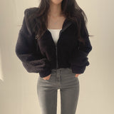 Fashionkova Solid Color Lamb Wool Zip Up Hoodie