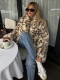 Fashionkova Party Outfit Women Leopard Faux Fur Jackets Women Loose Thicken Long Sleeves Plush Warm Coats Female 2024 Winter New Chic Urban Outwears Lady