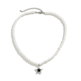 Fashionkova Simple Handmade Imitation Pearl Beaded Short Necklace Men's Fashion Rhinestone Star Pendant Choker Punk Party Jewelry