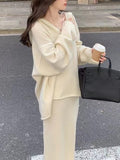 Fashionkova  party look inspos 2 Piece Women Knitted Sweater Suits Winter Fashion Korean Blouses Tops and Skirt Set Casual Elegant Female Hoodies Outfits 2025