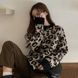 Fashionkova  Nye Outfit Biyaby Leopard Knitted Sweaters Woman Vintage Lazy Style Loose Jumper Blouse Women 2023 Autumn Winter O-Neck Bottoming Pullovers