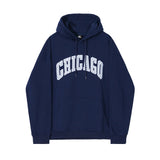 Fashionkova  No. 5421 DARK BLUE CHICAGO LETTERED HOODIE