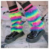 Fashionkova  Nye Outfit E-girl Furry Leg Warmers Boot Covers Y2K Goth White Faux Fur Leg Warmers Punk Jk Knee-length Hiphop Warm Sock Fashion Socks