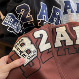 Fashionkova Letter Embroidery Zip Up Oversized Hoodie