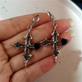 Fashionkova New Fashion Punk Gothic Cross Pink Red Black Drill Drop Earrings For Women Men Jewellery Creativity Statement Y2K Jewelry Gifts