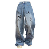 Fashionkova Grunge Aesthetic Cat Jeans in Blue