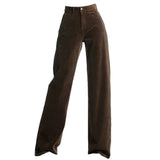 Fashionkova Brown High-Rise Retro Cord Pants