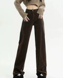 Fashionkova Brown High-Rise Retro Cord Pants