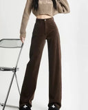 Fashionkova Brown High-Rise Retro Cord Pants