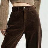 Fashionkova Brown High-Rise Retro Cord Pants