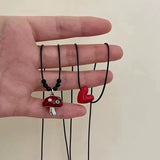 Fashionkova Kpop Trendy Y2K Drip Glaze Mushroom Heart Pendant Rope Chain Choker Necklace For Women Men Grunge Goth Charm Jewelry Accessories