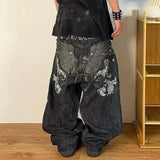 Fashionkova American Y2K New Fashion Pattern Embroidery Loose Jeans Men Street Casual Joker Mopping Oversized Wide-leg Pants Couple Jeans Casual Outfit
