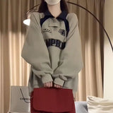Fashionkova Vintage Letter Print Splice Half Zip Sweatshirt