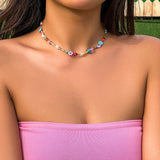 Fashionkova Boho Multicolor Handwoven Seed Beads Beaded Flower Choker Trend Y2K Imitation Pearl Collar Necklace Women Party Jewelry